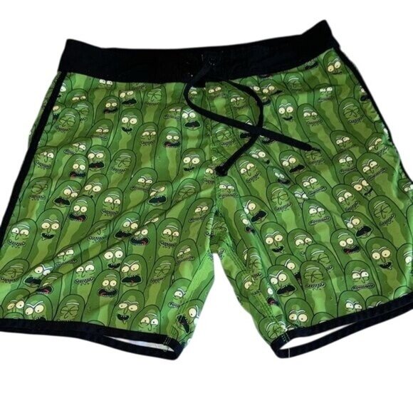 Rick And Morty Pickle Rick Print Mens Athletic Shorts Green Black Trim Size 32 - Picture 1 of 6